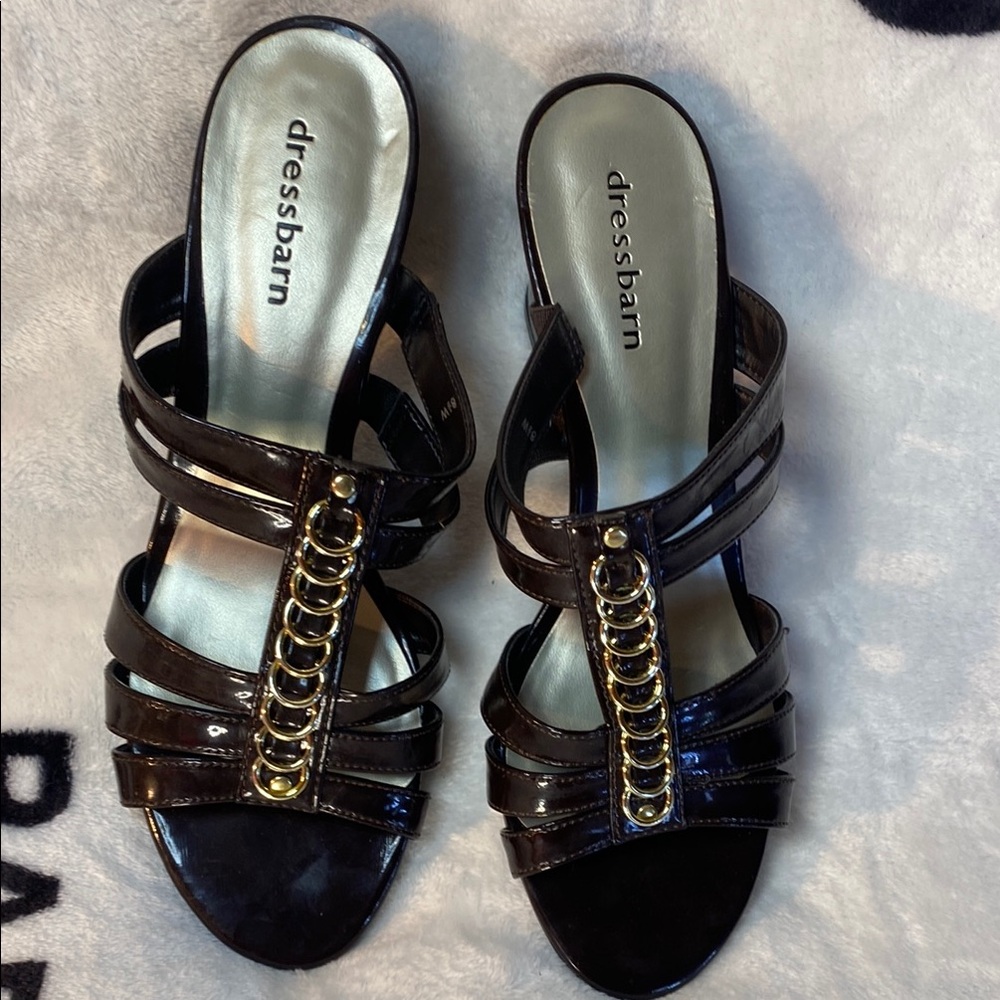 Dressbarn Brown Strappy Sandals with Gold Accents 8 1/2 W